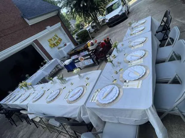 Private hibachi table and chair setup for an outdoor event
